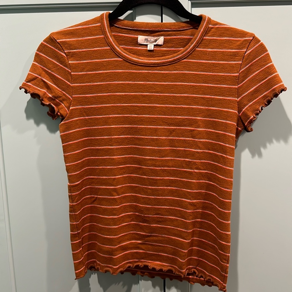 Madewell stripe t-shirt with ruffle hem in XS